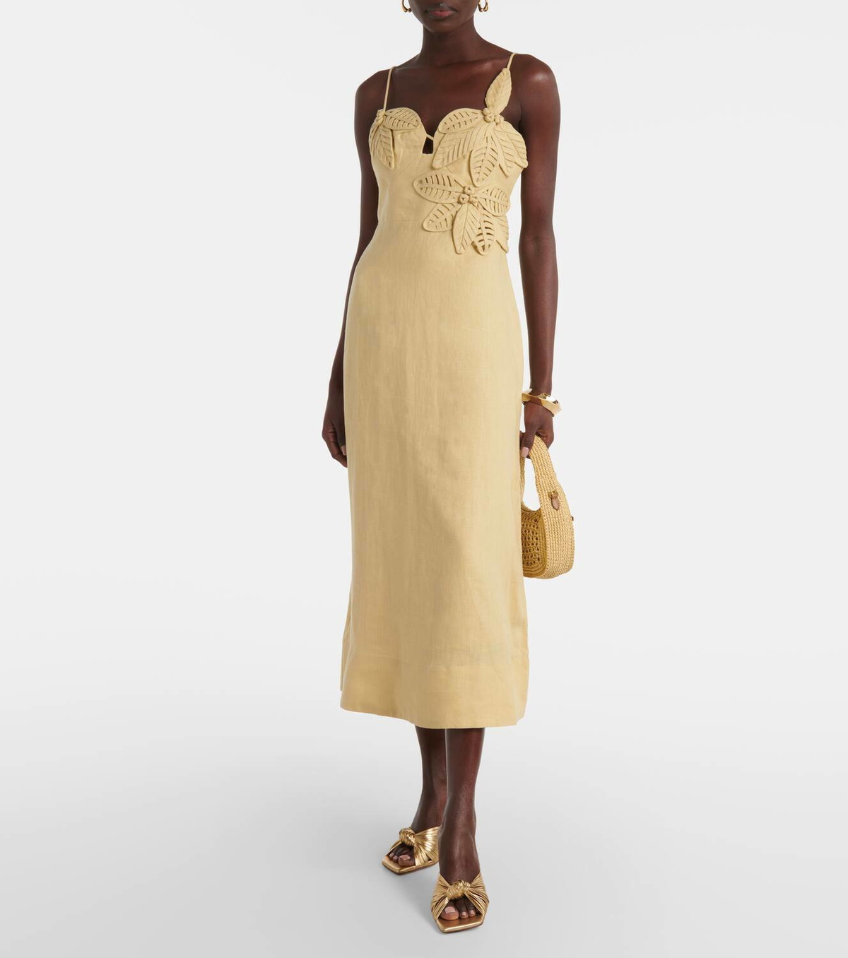 Farm Rio Sand appliqué linen midi dress Farm Rio