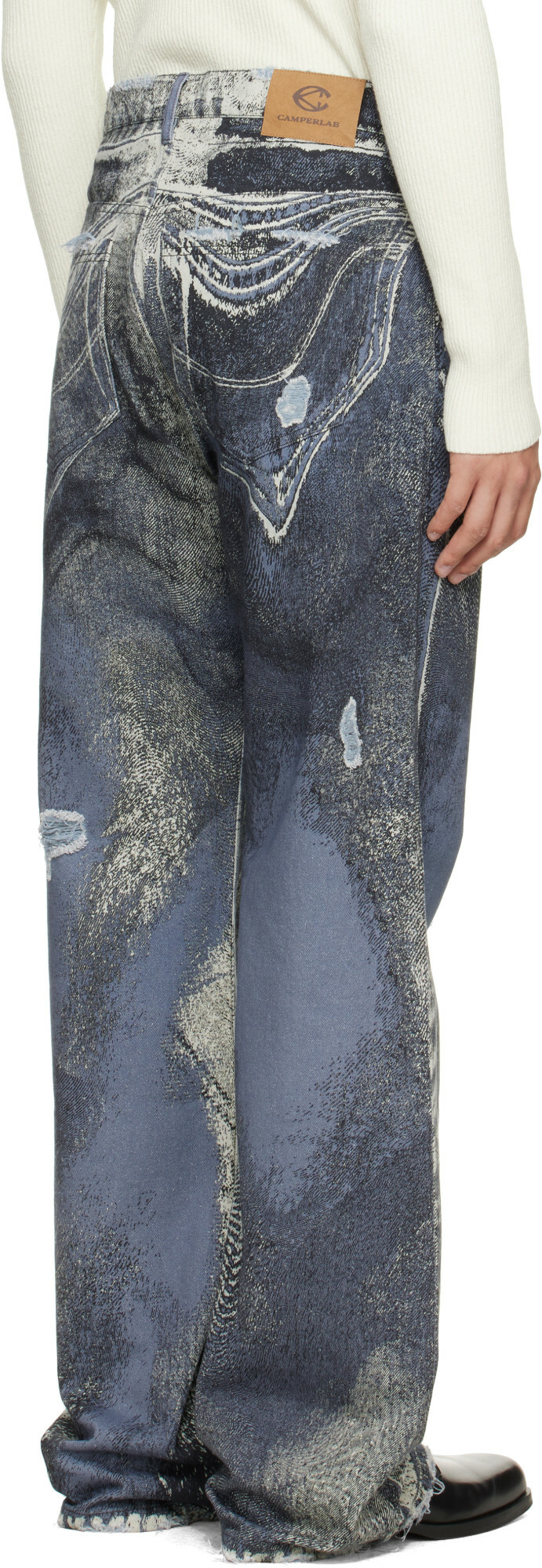 CAMPERLAB Blue Distorted Print Distressed Denim Jeans
