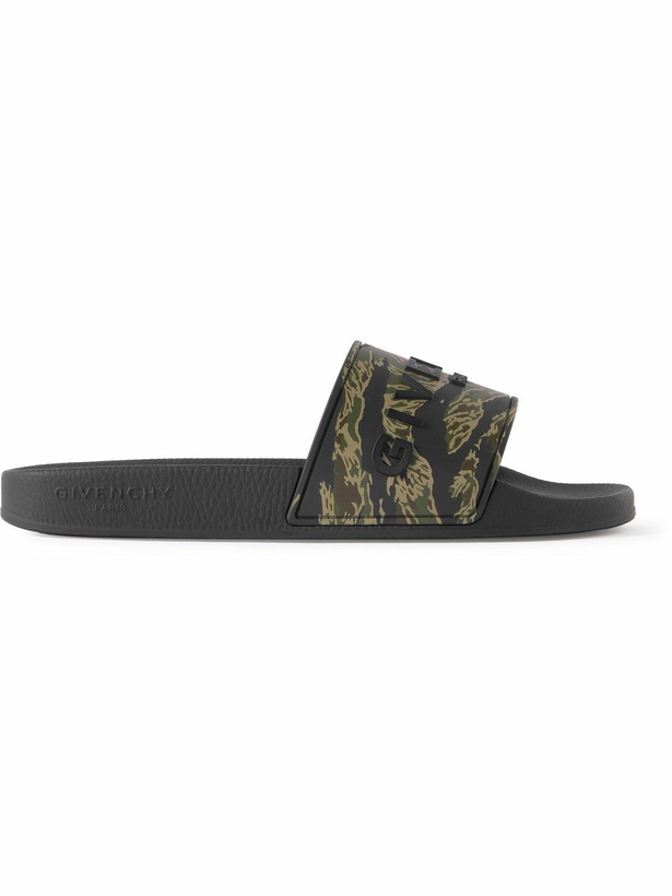Photo: Givenchy - Logo-Embossed Camouflage-Print Leather Slides - Green