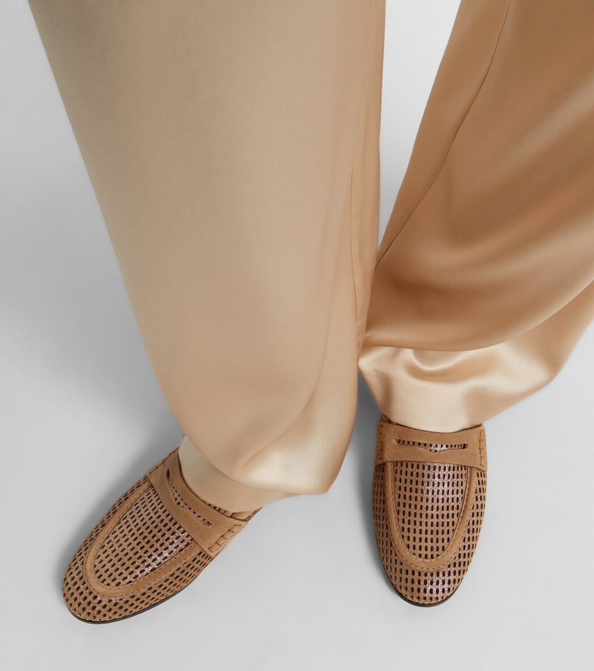 Brunello Cucinelli Perforated suede-trimmed leather penny loafers