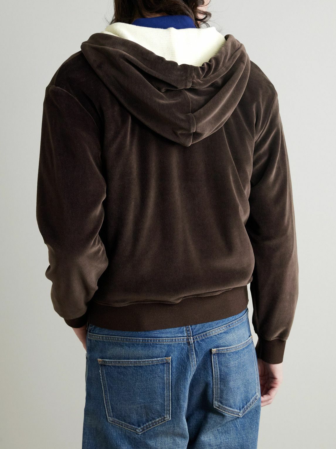 CELINE - Embellished Logo-Embroidered Cotton-Blend Velour Zip-Up Hoodie - Brown