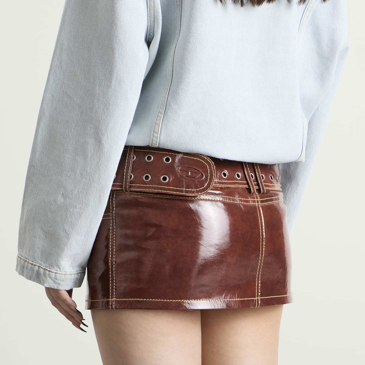 Diesel Women's L-Evant Patent Mini Skirt with Belt in Burgundy