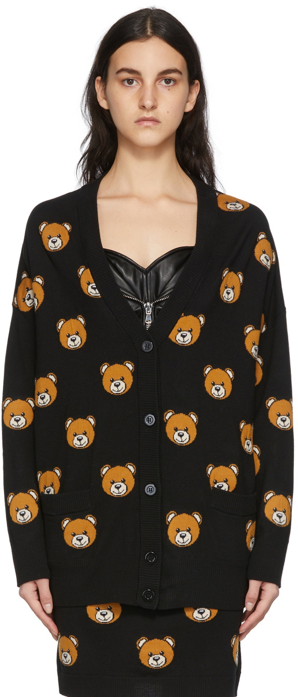 Moschino Black All Over Teddy Bear Cardigan Moschino