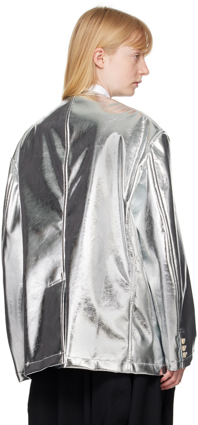 Black Comme des Garçons Silver Pocket Faux-Leather Blazer