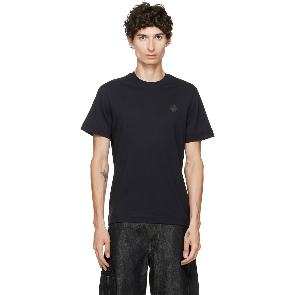 Moncler Navy Double Leather Logo T-shirt
