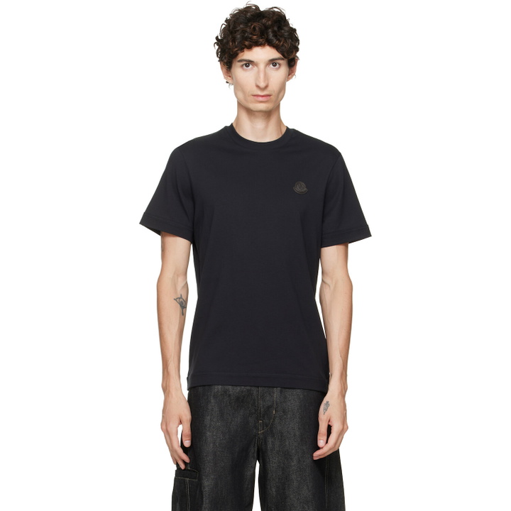 Photo: Moncler Navy Double Leather Logo T-shirt