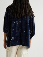11.11/eleven eleven - Grandad-Collar Embroidered Silk and Cotton-Blend Shirt - Blue