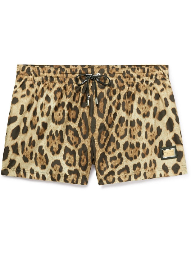Photo: Dolce & Gabbana - Slim-Fit Short-Length Leopard-Print Swim Shorts - Animal print