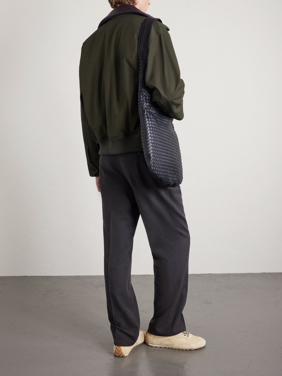 Bottega Veneta - Intrecciato Leather-Trimmed Cotton-Twill Blouson Jacket - Green