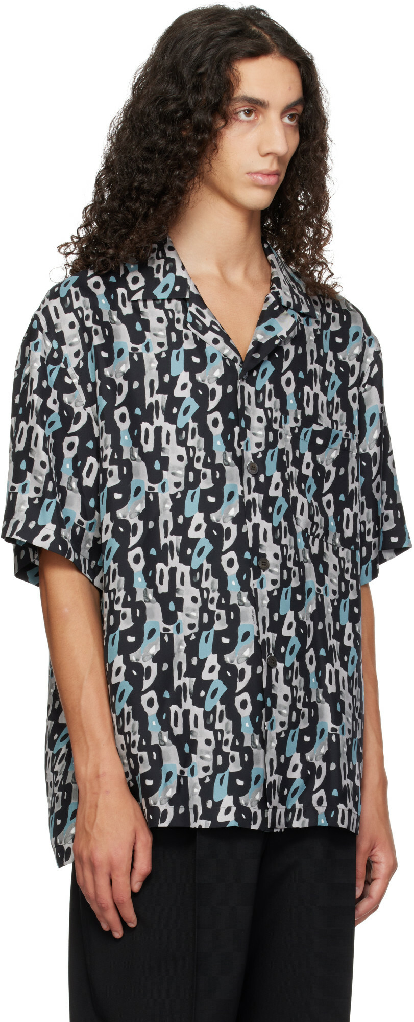 Lanvin Gray & Black Printed Shirt