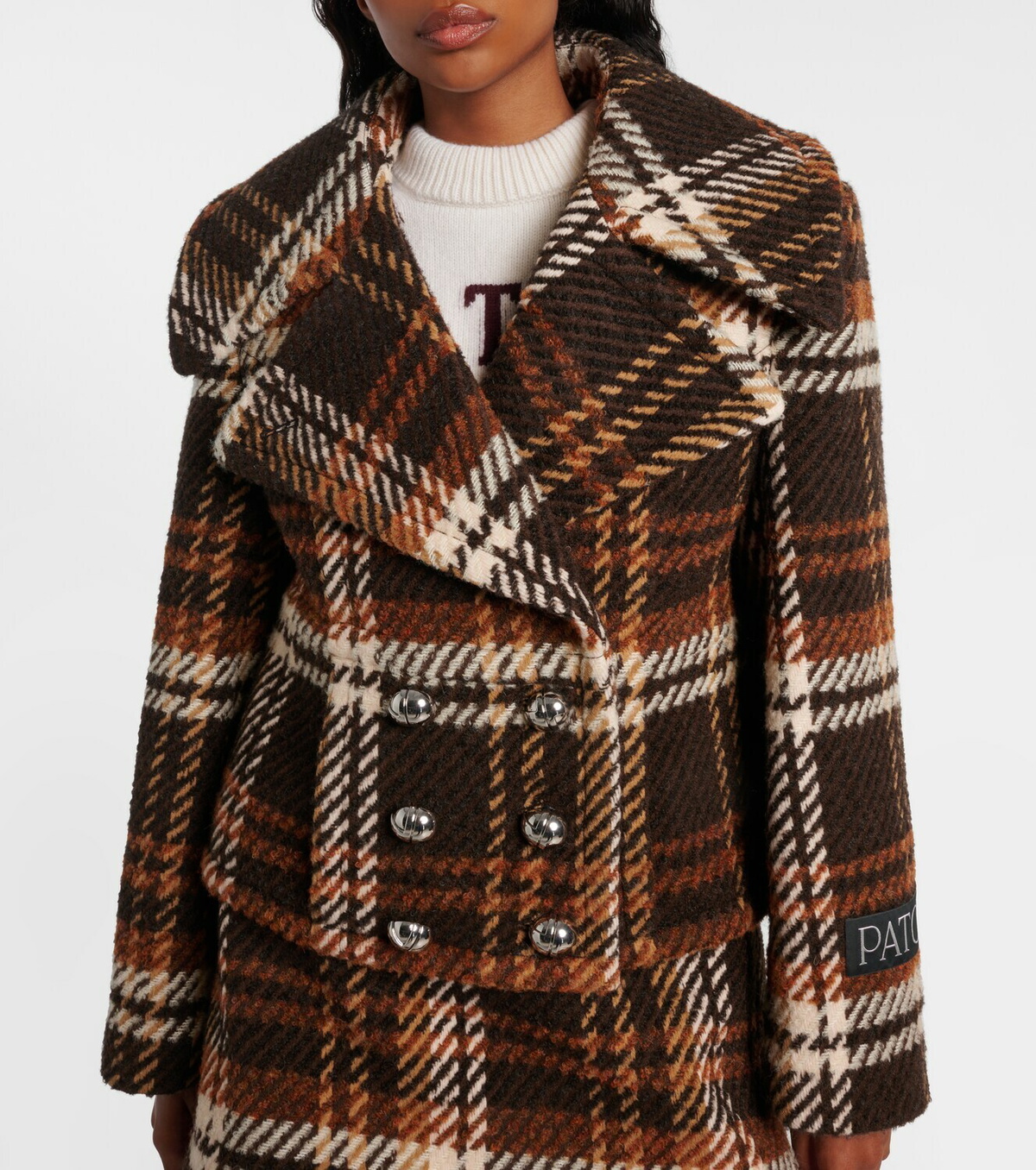 Patou Checked double-breasted wool-blend jacket