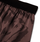 TOM FORD - Velvet-Trimmed Zebra-Print Stretch-Silk Satin Boxer Shorts - Brown