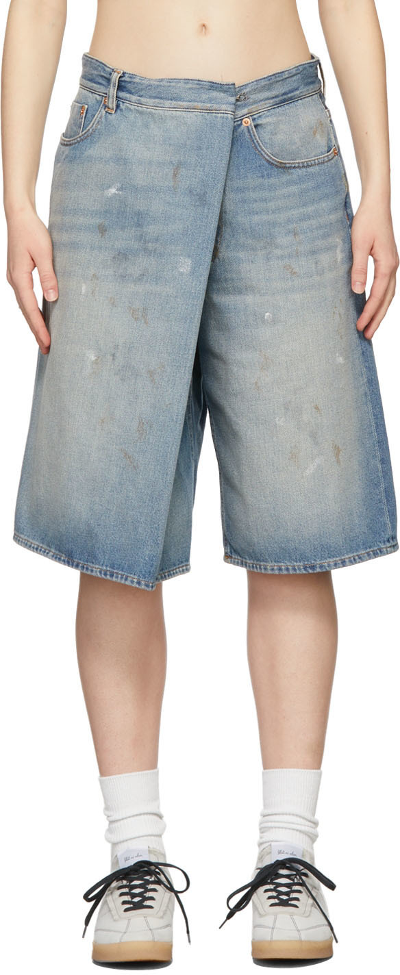 MM6 Maison Margiela Blue Denim Distressed Shorts MM6 Maison