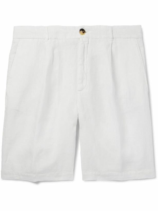 Photo: Brunello Cucinelli - Straight-Leg Pleated Linen Bermuda Shorts - White