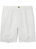 Brunello Cucinelli - Straight-Leg Pleated Linen Bermuda Shorts - White