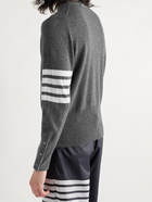 THOM BROWNE - Slim-Fit Striped Grosgrain-Trimmed Cashmere Sweater - Gray