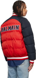 Balmain Red & Navy Bicolor Reversible Puffer Jacket