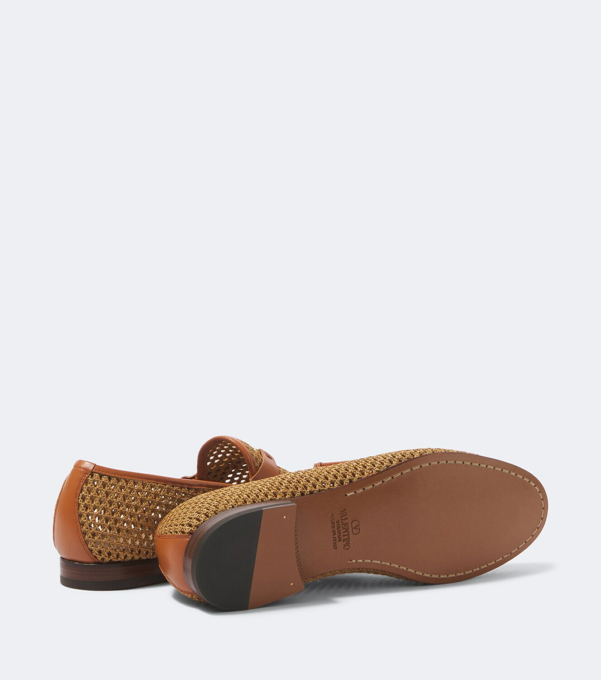 Valentino Garavani Wolfe VLogo leather-trimmed raffia loafers