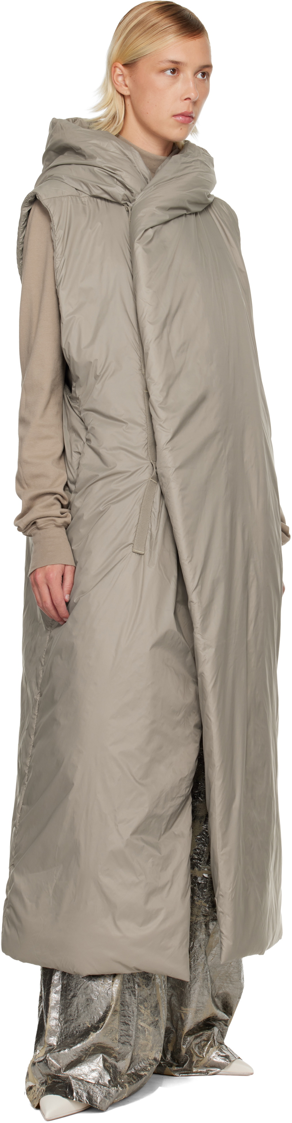 Rick Owens DRKSHDW Taupe Concordians Hooded Liner Coat