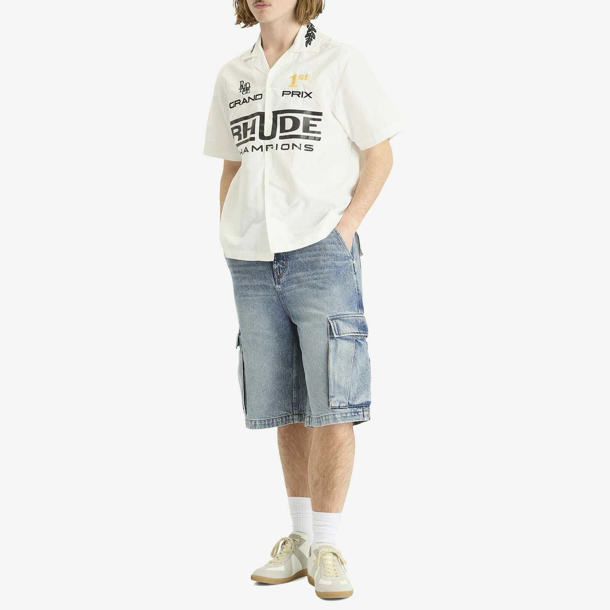 Rhude Men's Champions Snap Shirt in Cream