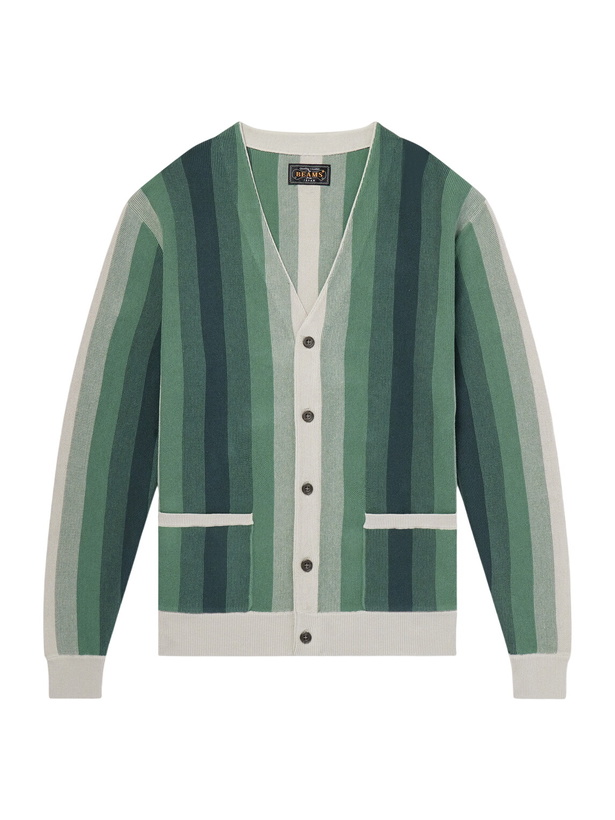 Photo: Beams Plus - Striped Cotton Cardigan - Green
