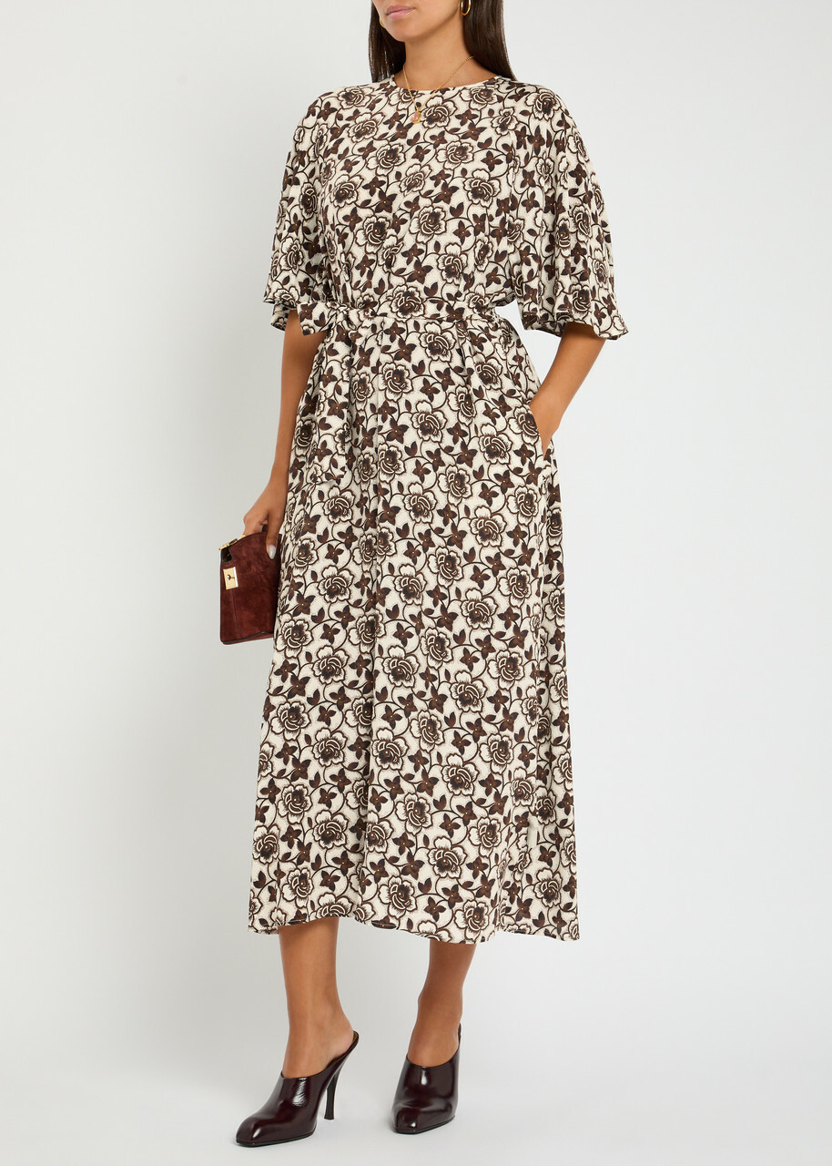 Weekend Max Mara Varese Floral-print Silk Midi Dress Brown