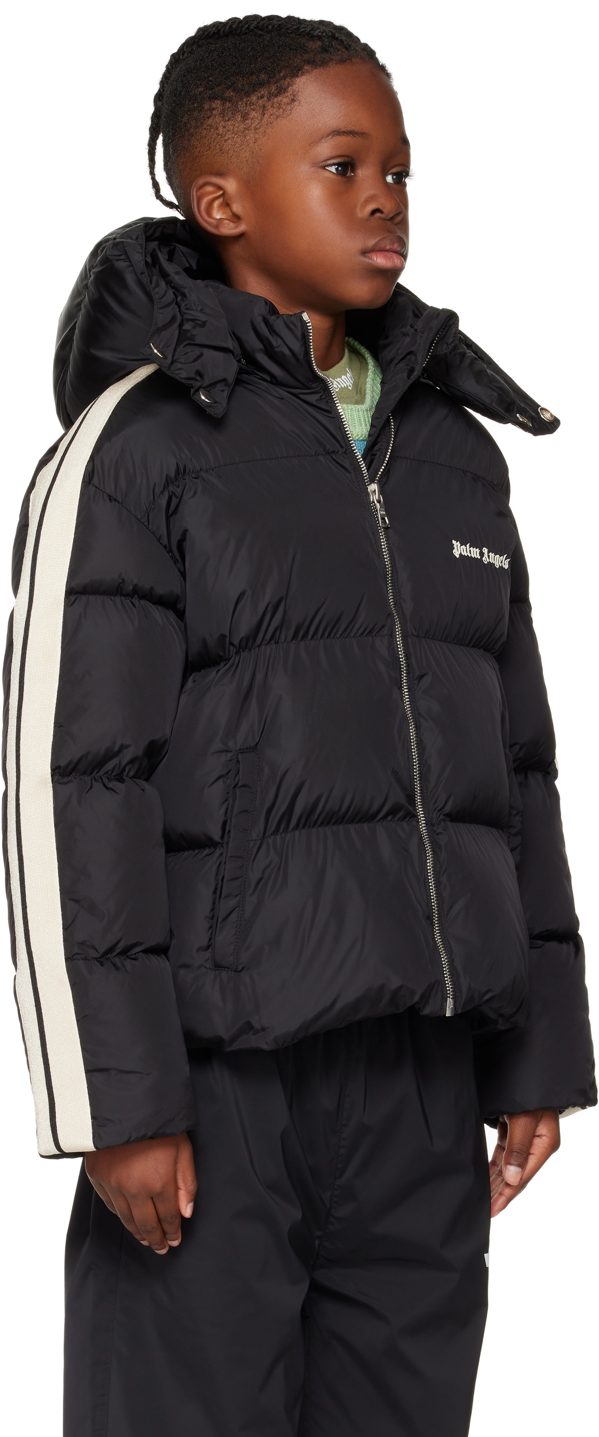 Palm Angels Kids Black Hooded Puffer Jacket
