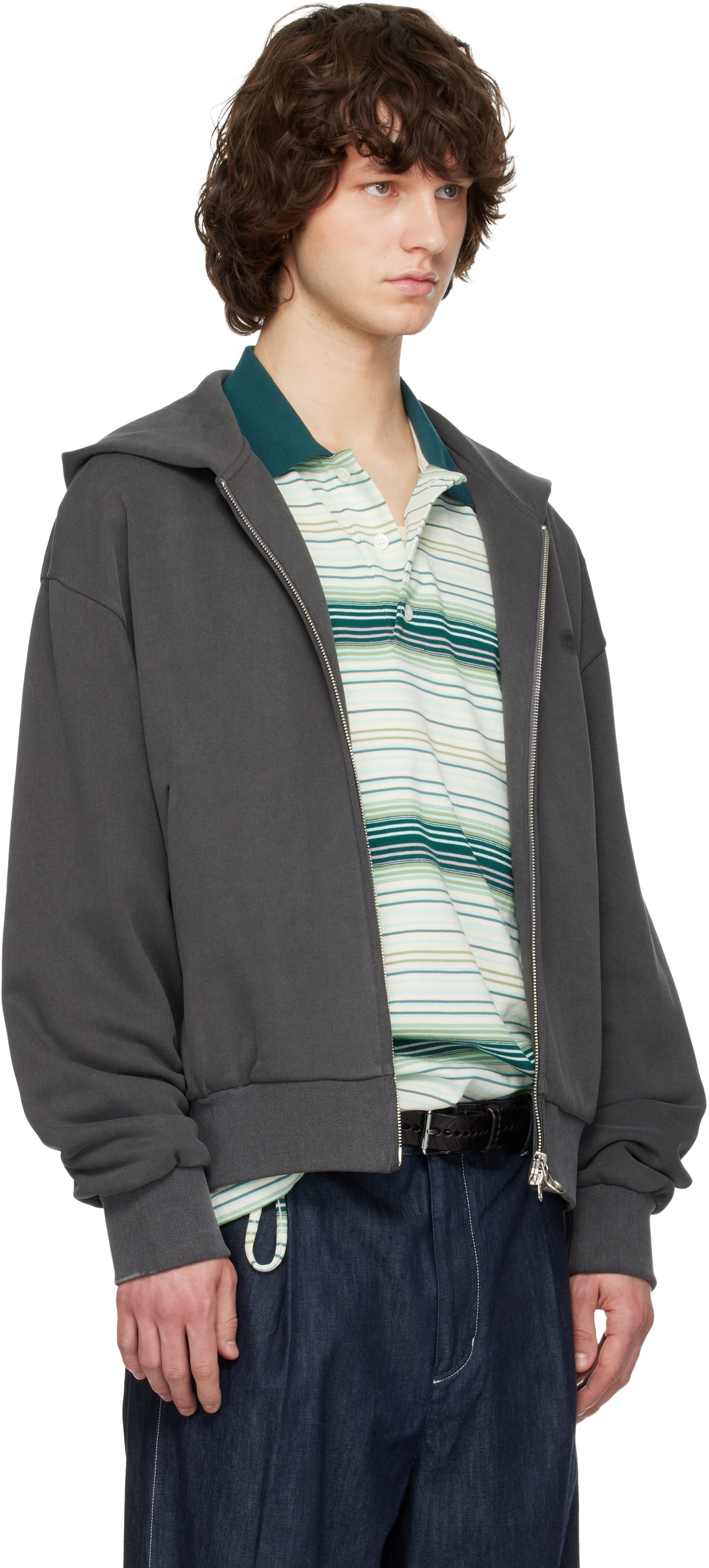 Solid Homme Gray Solid Back Logo Zip-Up Hoodie