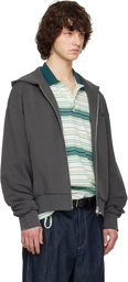 Solid Homme Gray Solid Back Logo Zip-Up Hoodie