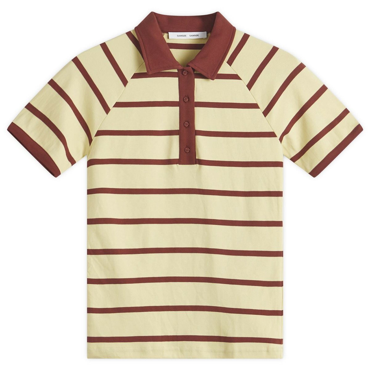 Samsøe Samsøe Women's Saamy Short Sleeve Polo Top in Yellow Brick Stripe