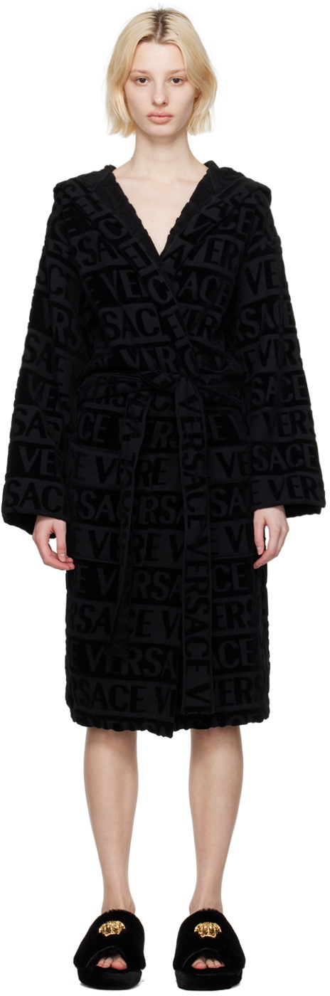Versace Underwear Black Hooded Robe Versace Underwear
