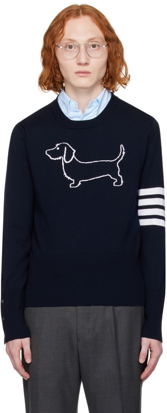 Photo: Thom Browne Navy Hector 4-Bar Sweater