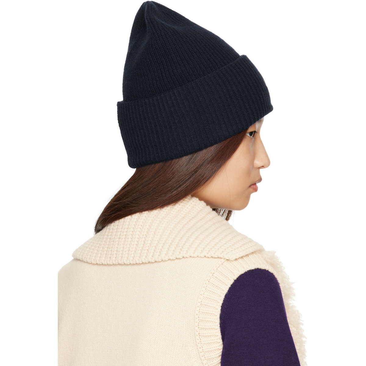 Moncler Navy Wool & Cashmere Blend Beanie