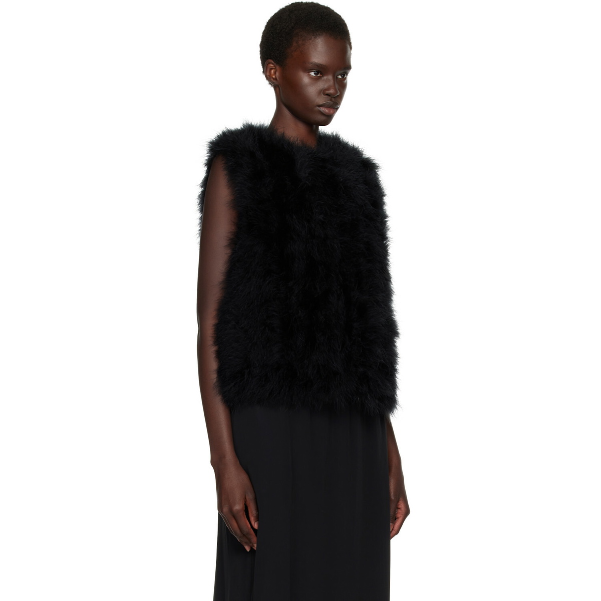 Yves Salomon Black Cropped Feather Gilet Vest