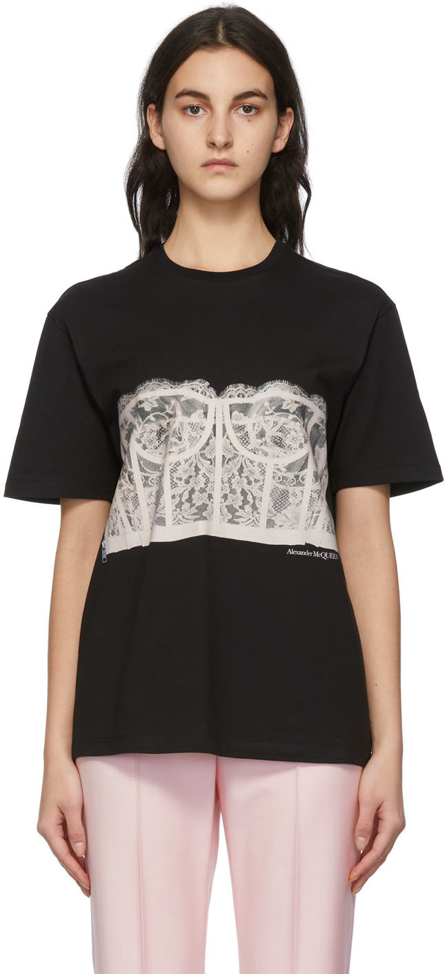 Alexander McQueen Black Bustier Print T-Shirt