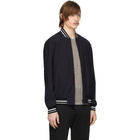 Z Zegna Navy Tech Stripes Bomber Jacket