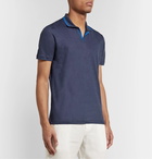 Orlebar Brown - Felix Slim-Fit Contrast-Tipped Linen-Piqué Polo Shirt - Blue