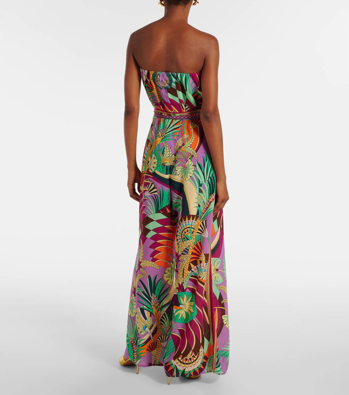 Camilla Printed strapless silk jumpsuit