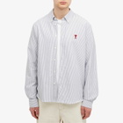 AMI Paris Men's Heart Striped Button Down Oxford Shirt in Black/Natural White