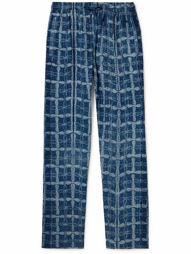 Photo: Kardo - Roy Straight-Leg Embroidered Cotton Drawstring Trousers - Blue