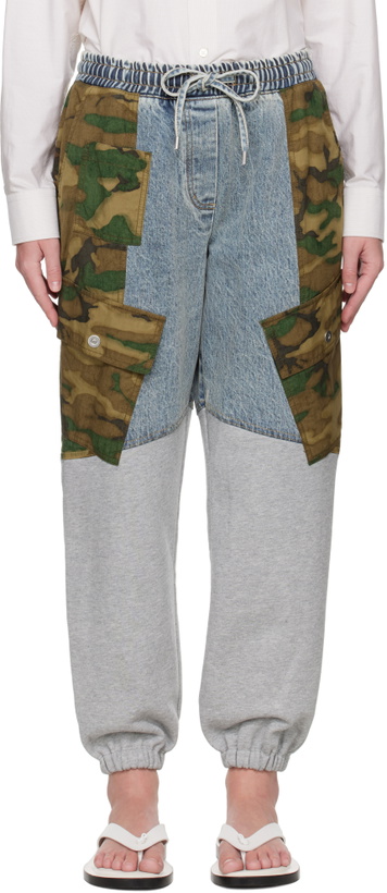 Photo: 3.1 Phillip Lim Blue & Gray Patchwork Camo Jogger Denim Cargo Pants