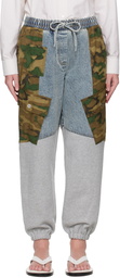 3.1 Phillip Lim Blue & Gray Patchwork Camo Jogger Denim Cargo Pants
