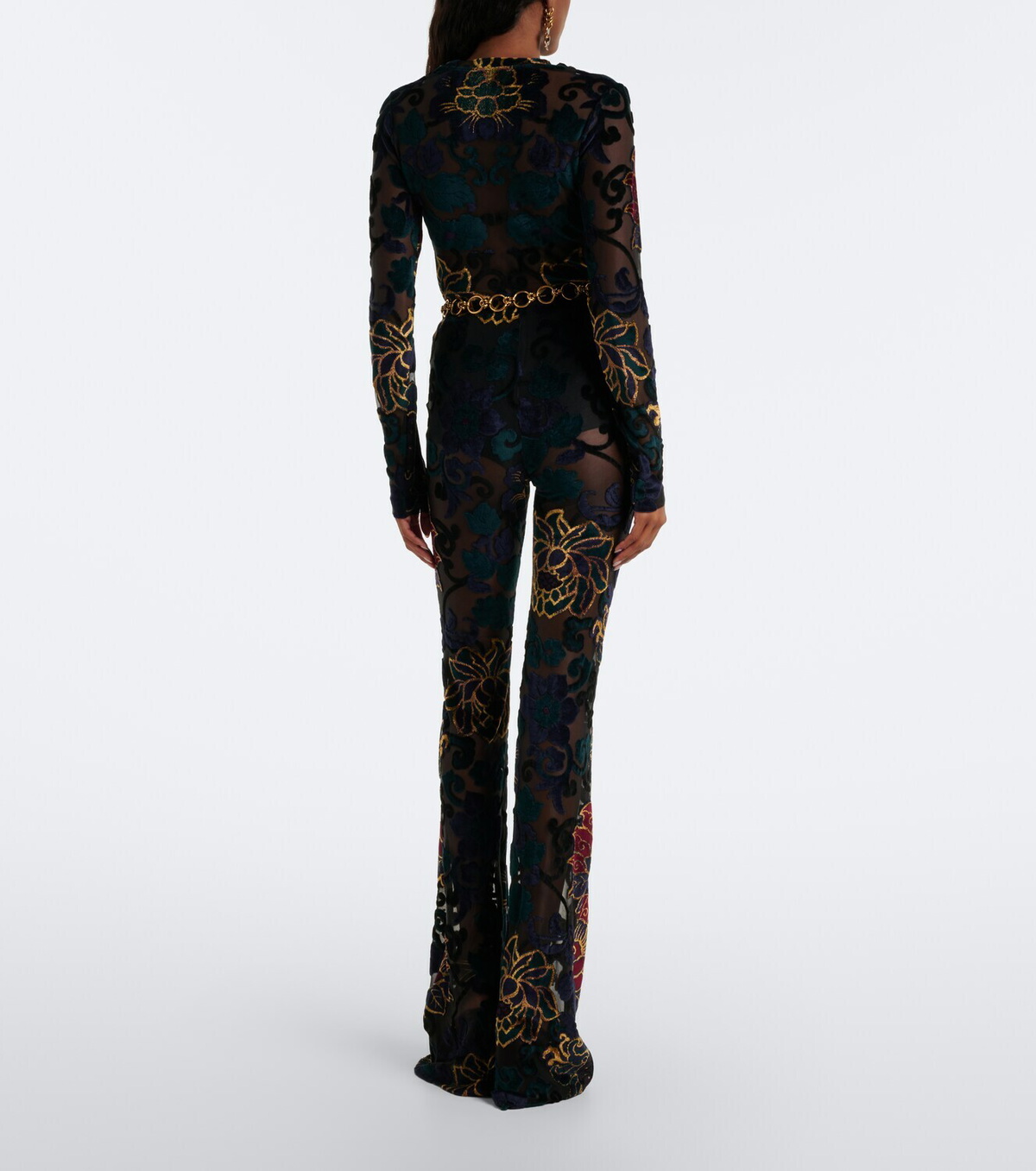 Etro Devoré floral sheer flared pants