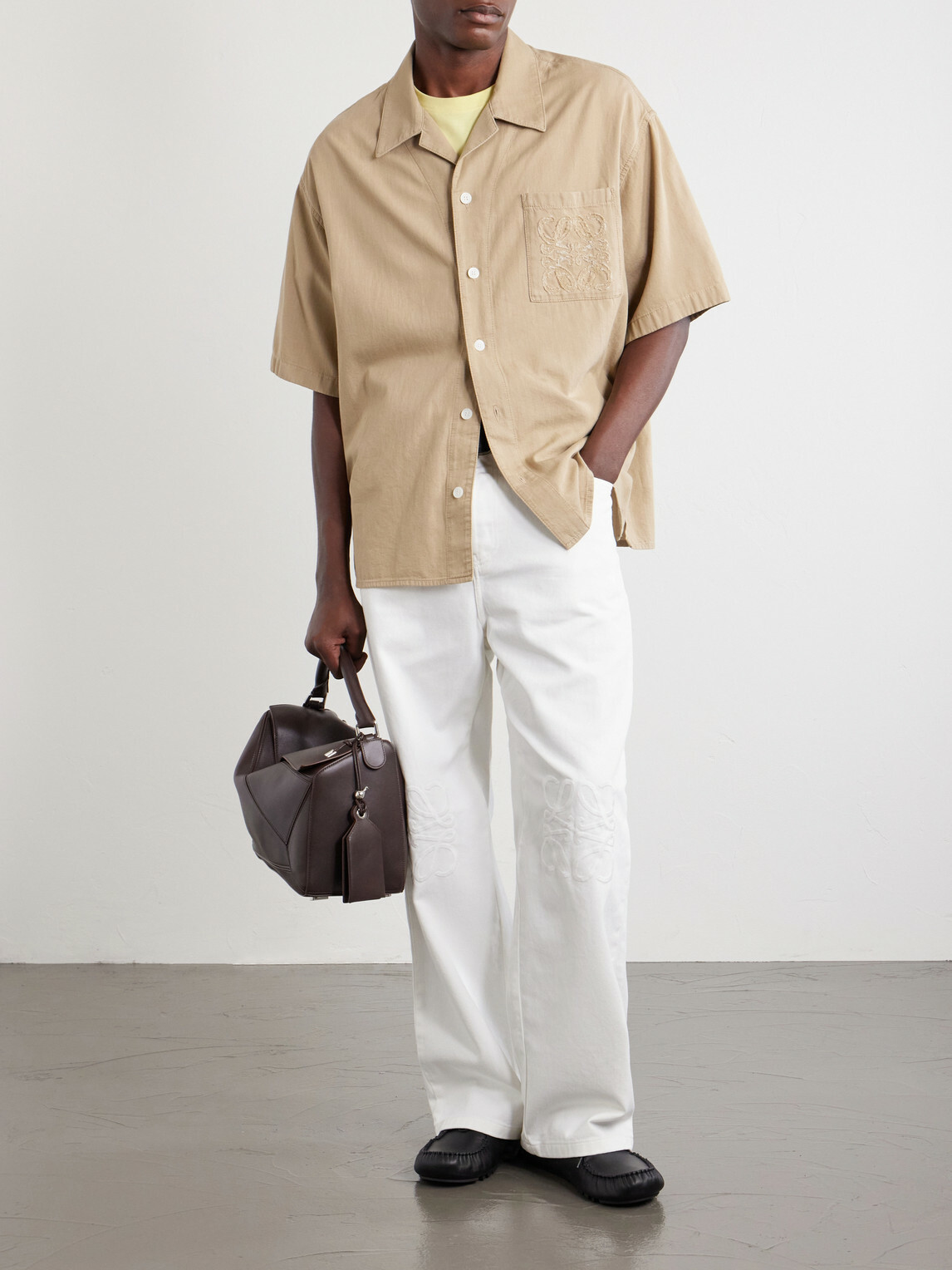 LOEWE - Camp-Collar Anagram-Detailed Cotton-Twill Shirt - Neutrals