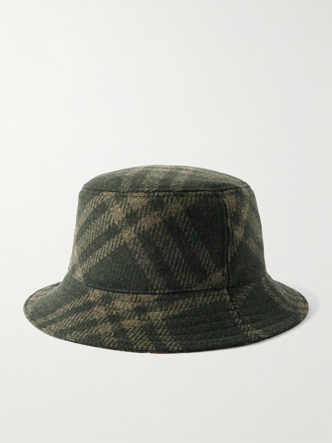 Burberry - Logo-Appliquéd Checked Brushed-Wool Bucket Hat - Green