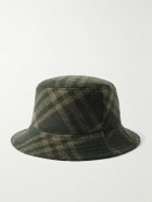 Burberry - Logo-Appliquéd Checked Brushed-Wool Bucket Hat - Green