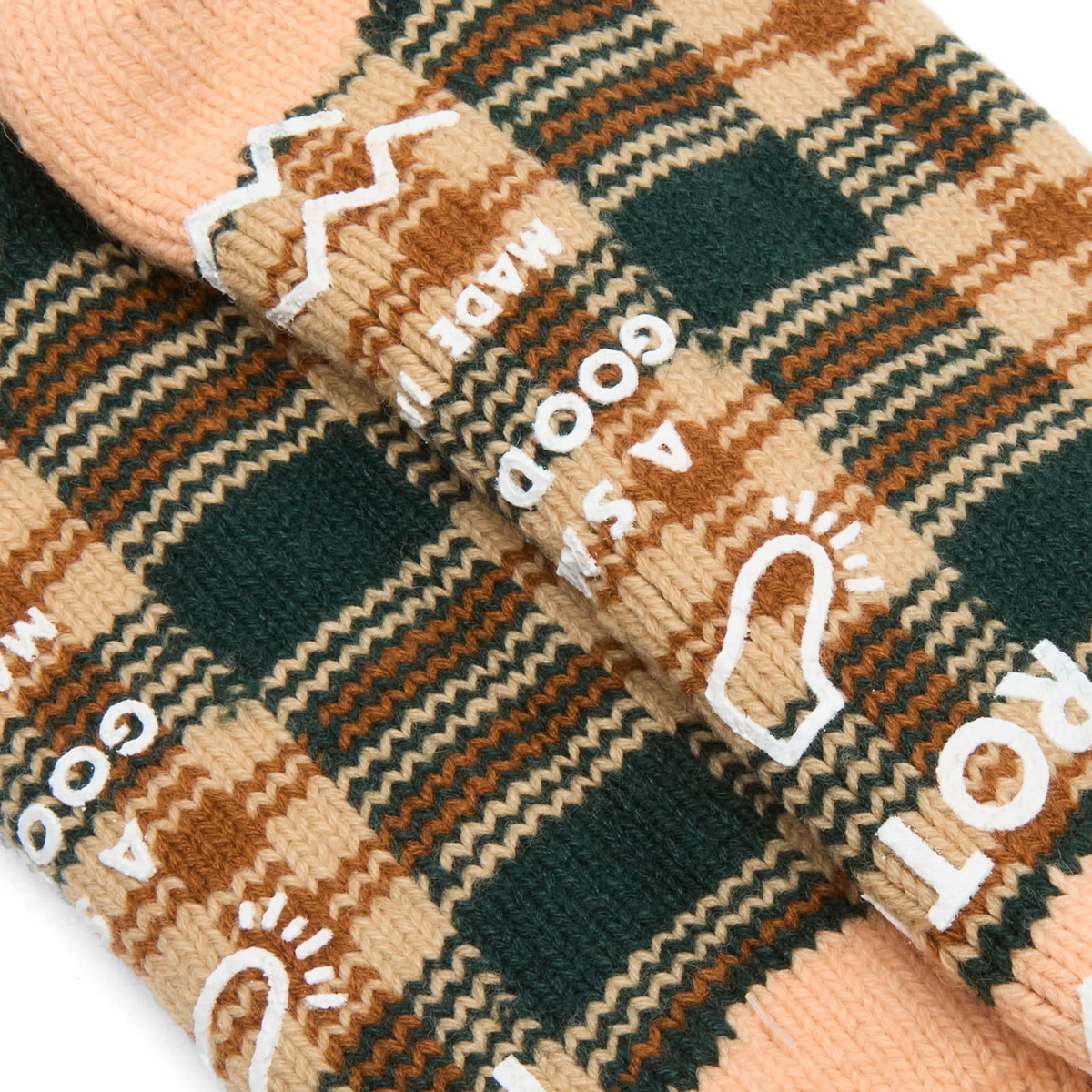 RoToTo Check Comfy Room Sock in Forest Green/Beige