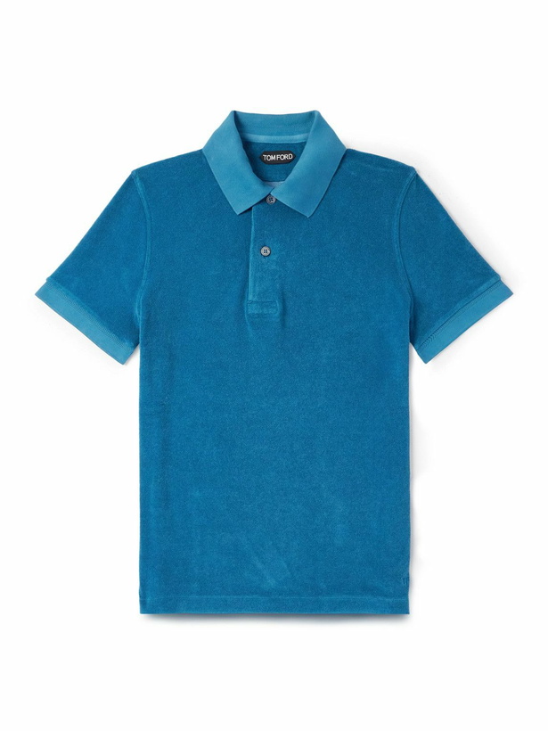 Photo: TOM FORD - Slim-Fit Cotton-Blend Terry Polo Shirt - Blue