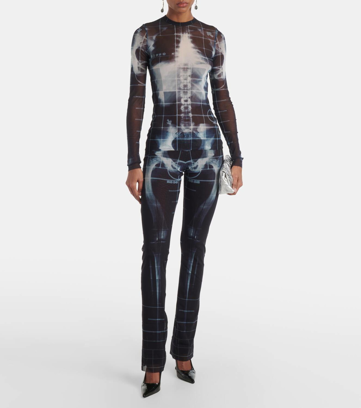 Jean Paul Gaultier Squeletor semi-sheer mesh flared pants