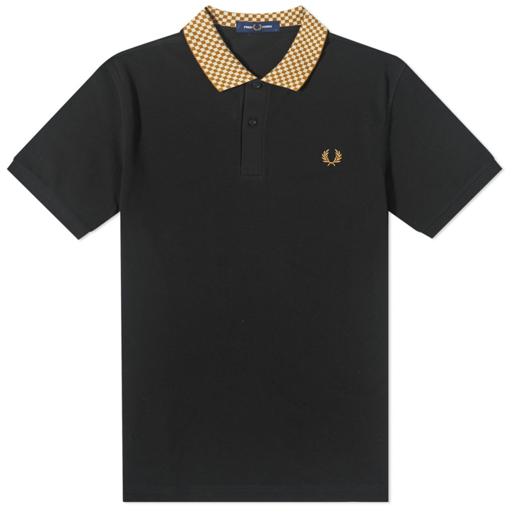 Photo: Fred Perry Men's Micro Check Collar Polo Shirt in Black